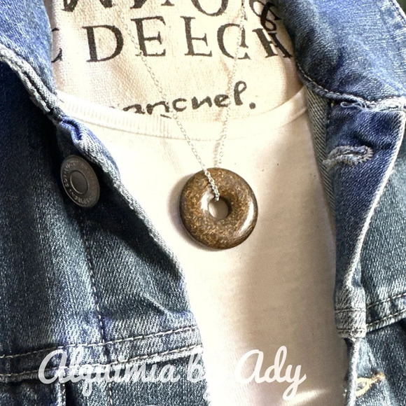 Iron Tiger's eye jasper sterling silver donut necklace/maximalist fall vibes - Picture 2 of 5